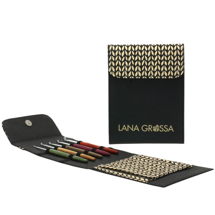 Lana Grossa Vunena kukičana kuka set dizajn-drvo signal mala (crna)