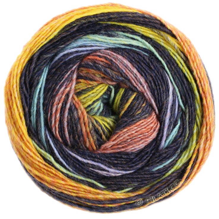 Lana Grossa GOMITOLO BENE | 751-losos/crna smeđa/žuto/kaki/sivo plava