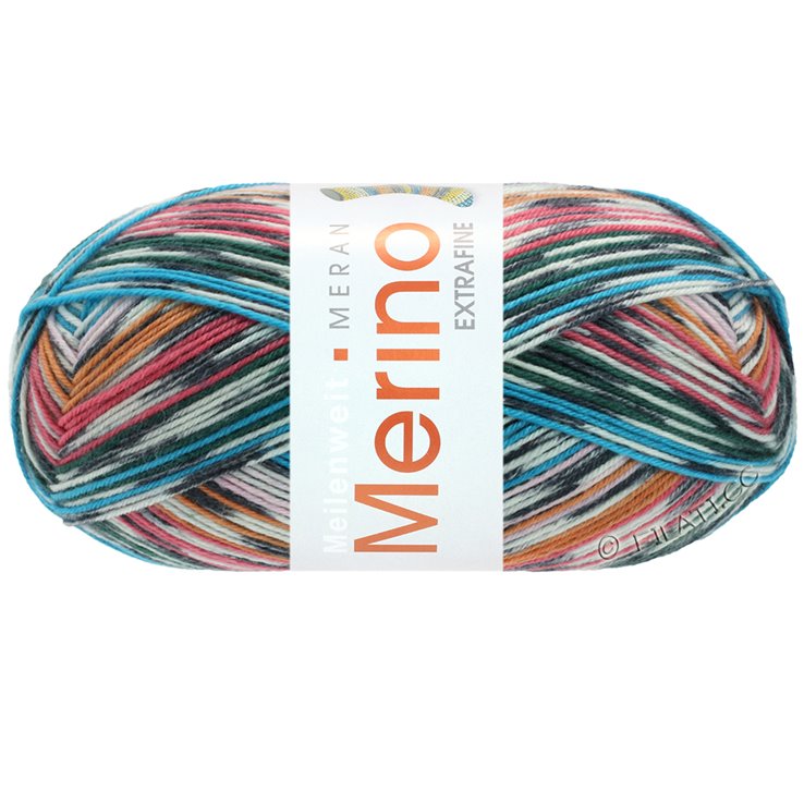 Lana Grossa MEILENWEIT 100g Merino Extrafine Meran | 2581-svijetlo siva/antracit/narančasta/roze/tirkiz/tamnozelene boje/malina