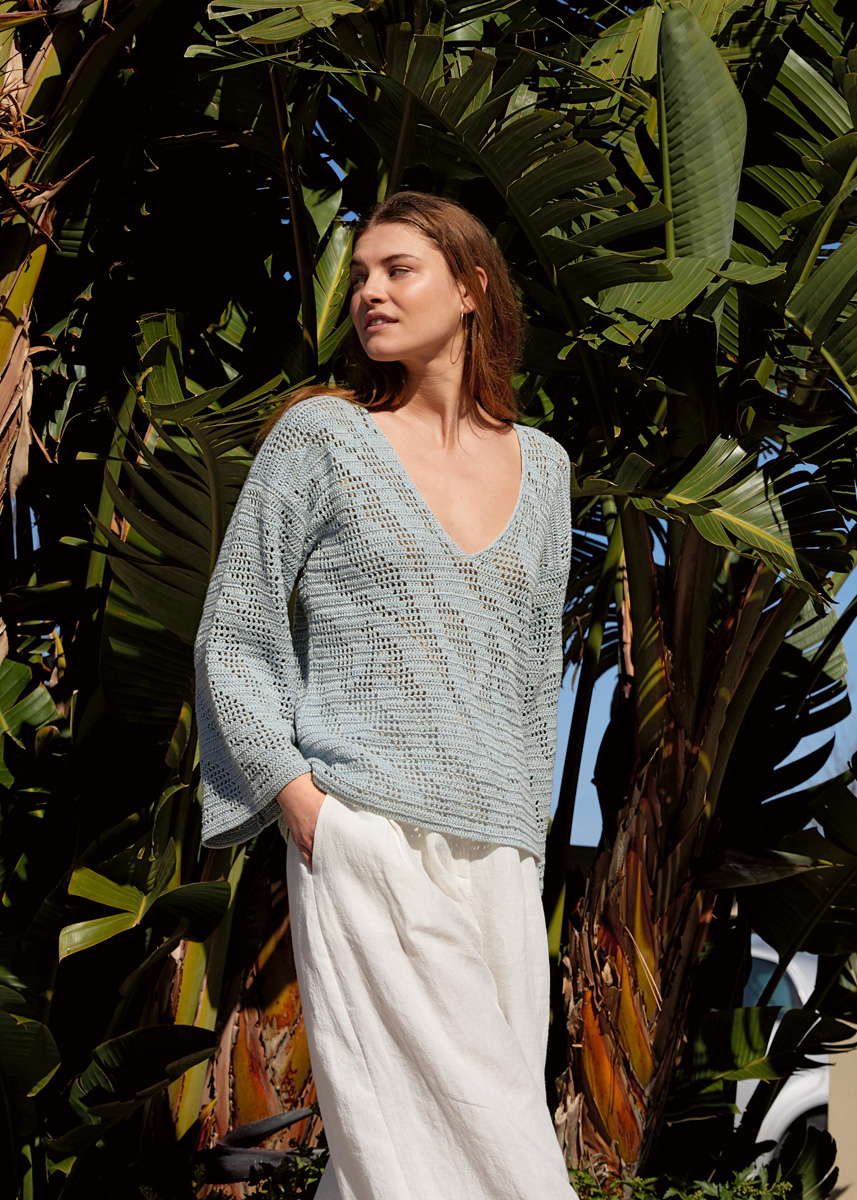 Lana Grossa V-PULLI IM ZEBRAMUSTER IN FILETHÄKELEI Summer Cashmere