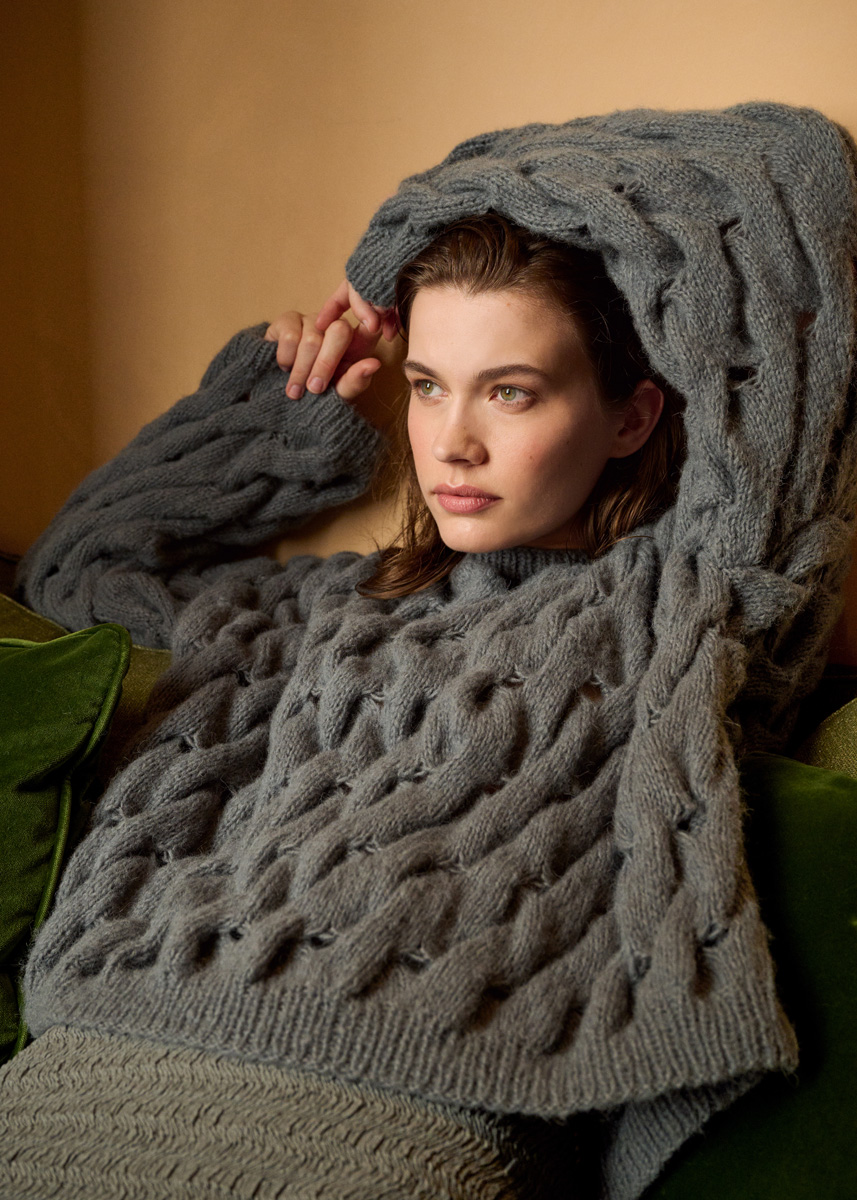 Lana Grossa ZOPFMUSTER-PULLOVER Nebbia