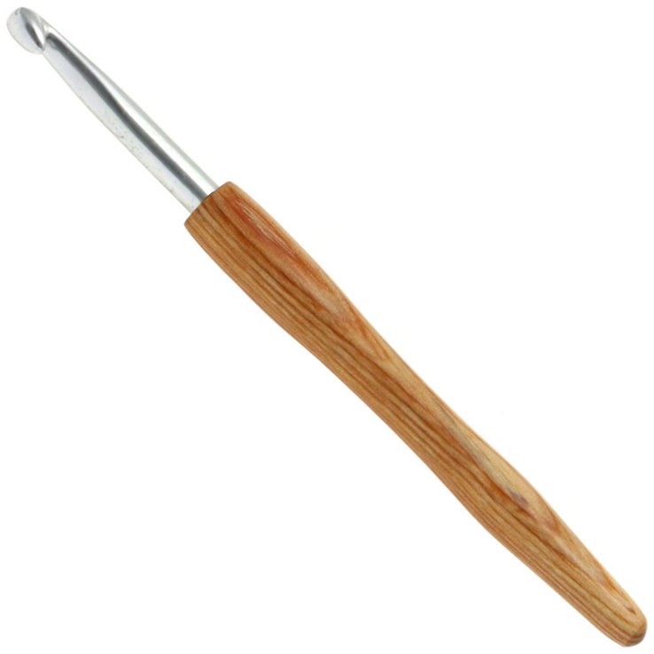 Lana Grossa Heklica  /  Kukica za vunu aluminijum sa drvenom drškom prirodno drvo dizajn 6,5