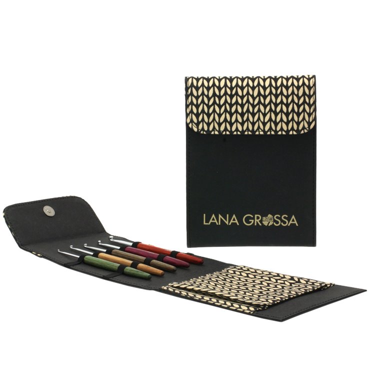 Lana Grossa Vunena kukičana kuka set dizajn-drvo signal mala (crna)